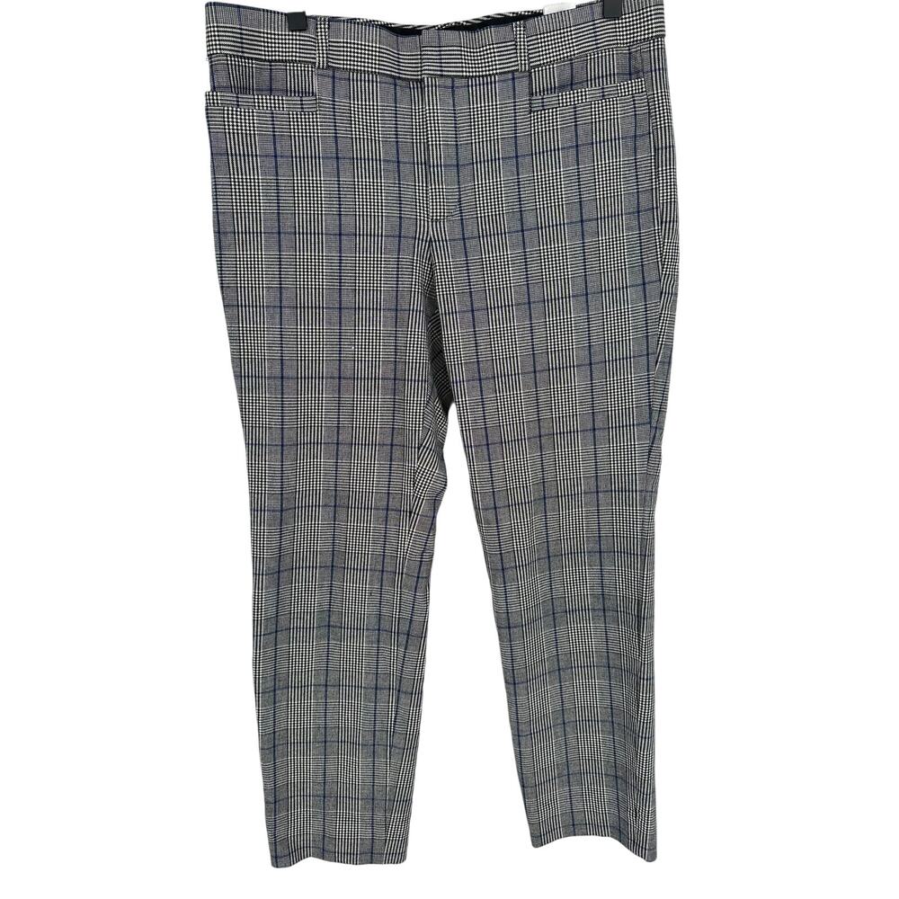 Banana Republic 8 Black Blue Plaid High Waisted Pants Straight Leg Office Career